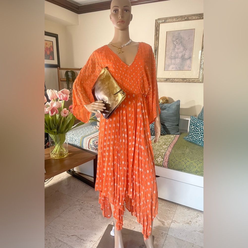 ASOS DESIGN Bright Orange Dobby Spot Strappy Dress - Size US 2 (Fits like S/M)